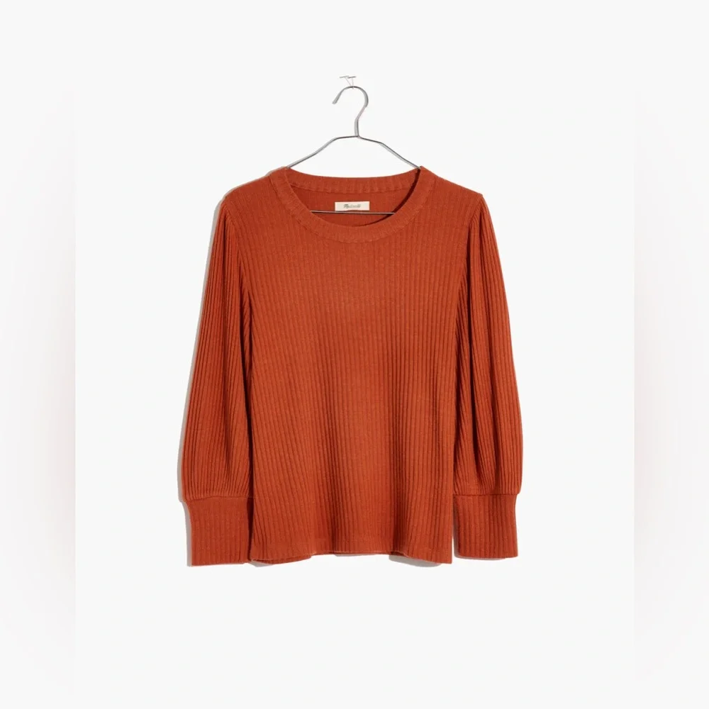Madewell Brushed Rib Pleat-Sleeve Top Afterglow Red XXS - Picture 1 of 5